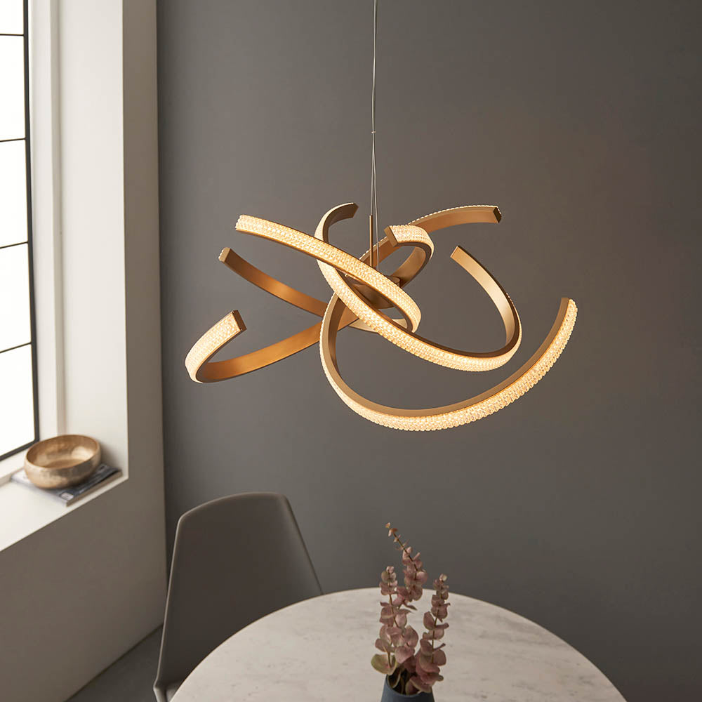 Lorenzo 4lt pendant Gold LED Feature Piece With Faceted Detail