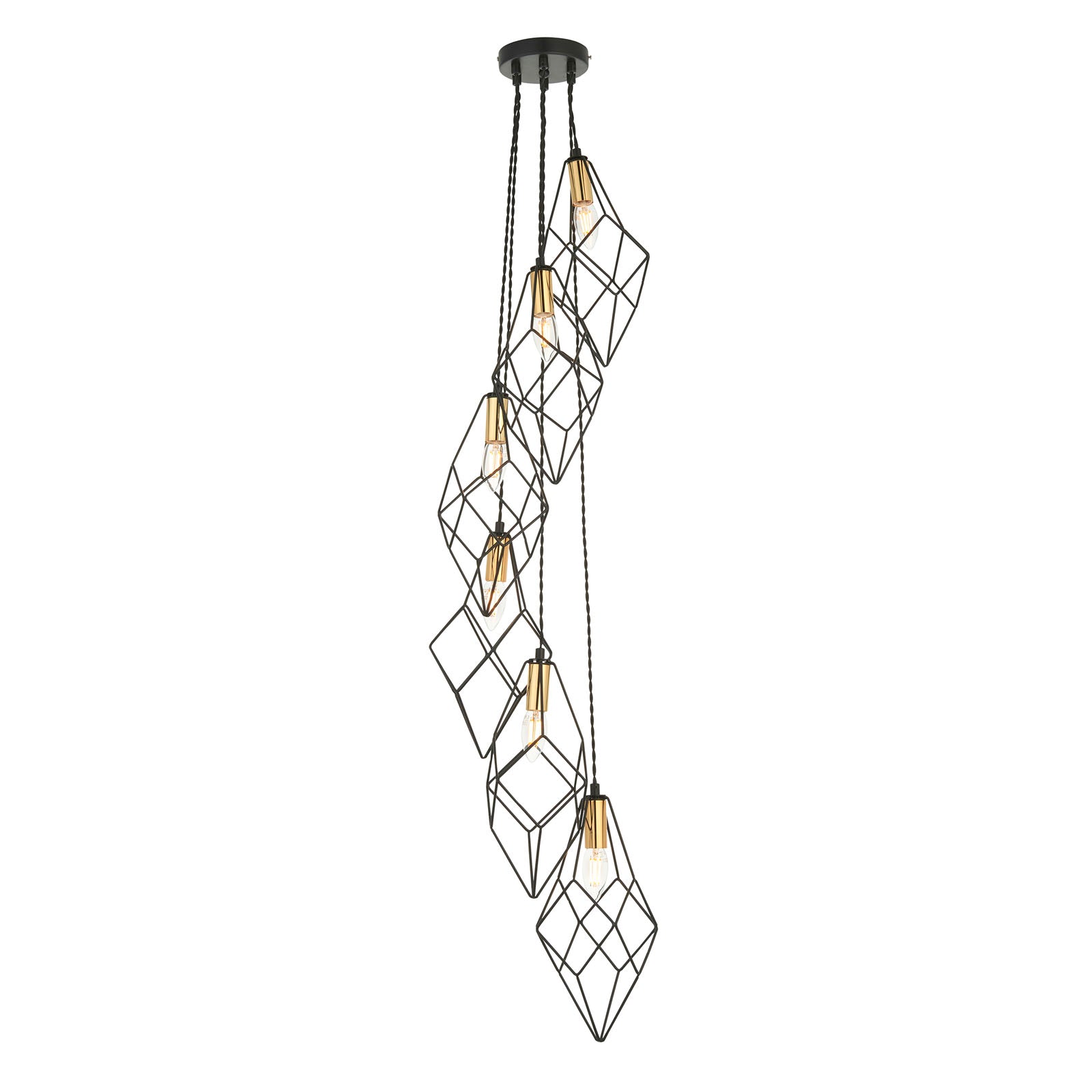 Jaxon 6-Light Black Industrial Pendant Light with Gold Accents