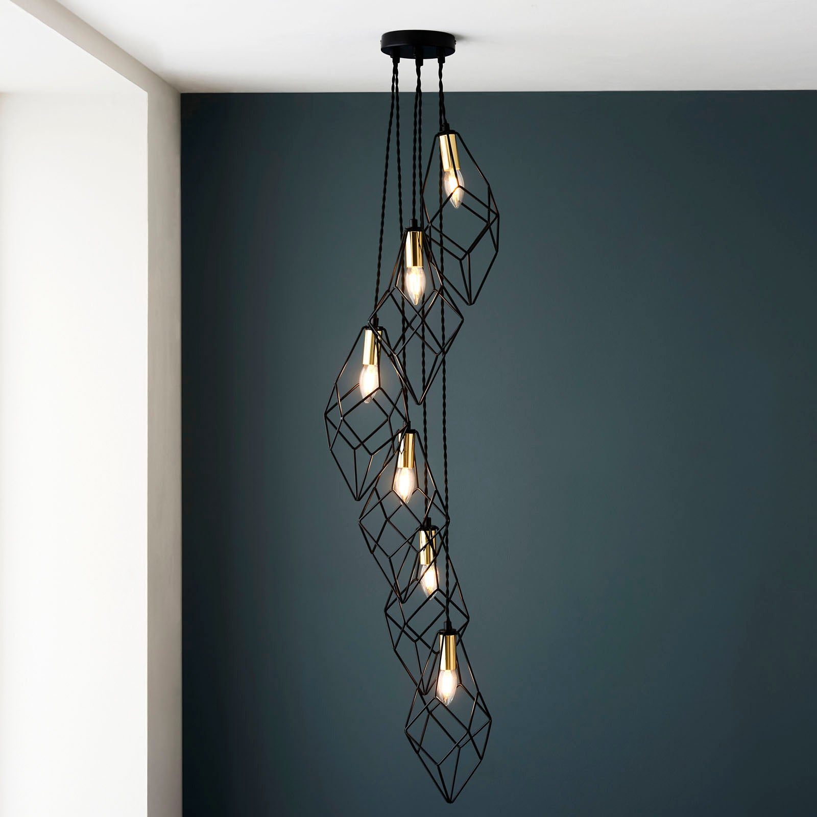 Jaxon 6-Light Black Industrial Pendant Light with Gold Accents