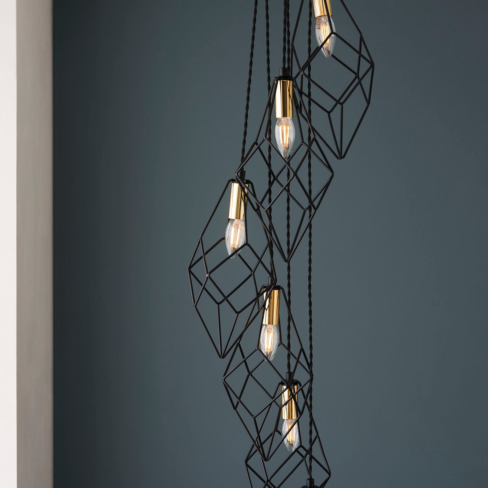 Jaxon 6-Light Black Industrial Pendant Light with Gold Accents