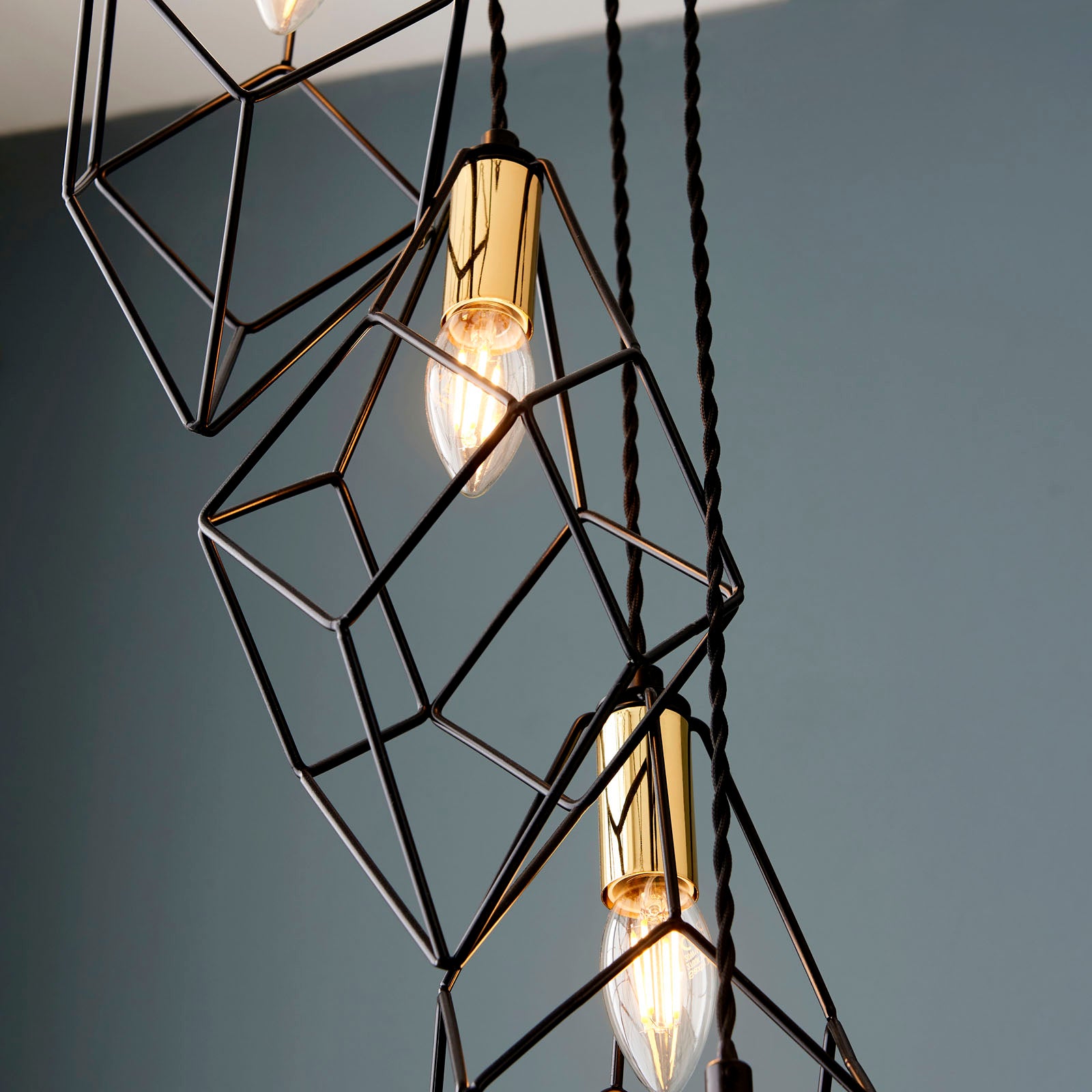 Jaxon 6-Light Black Industrial Pendant Light with Gold Accents