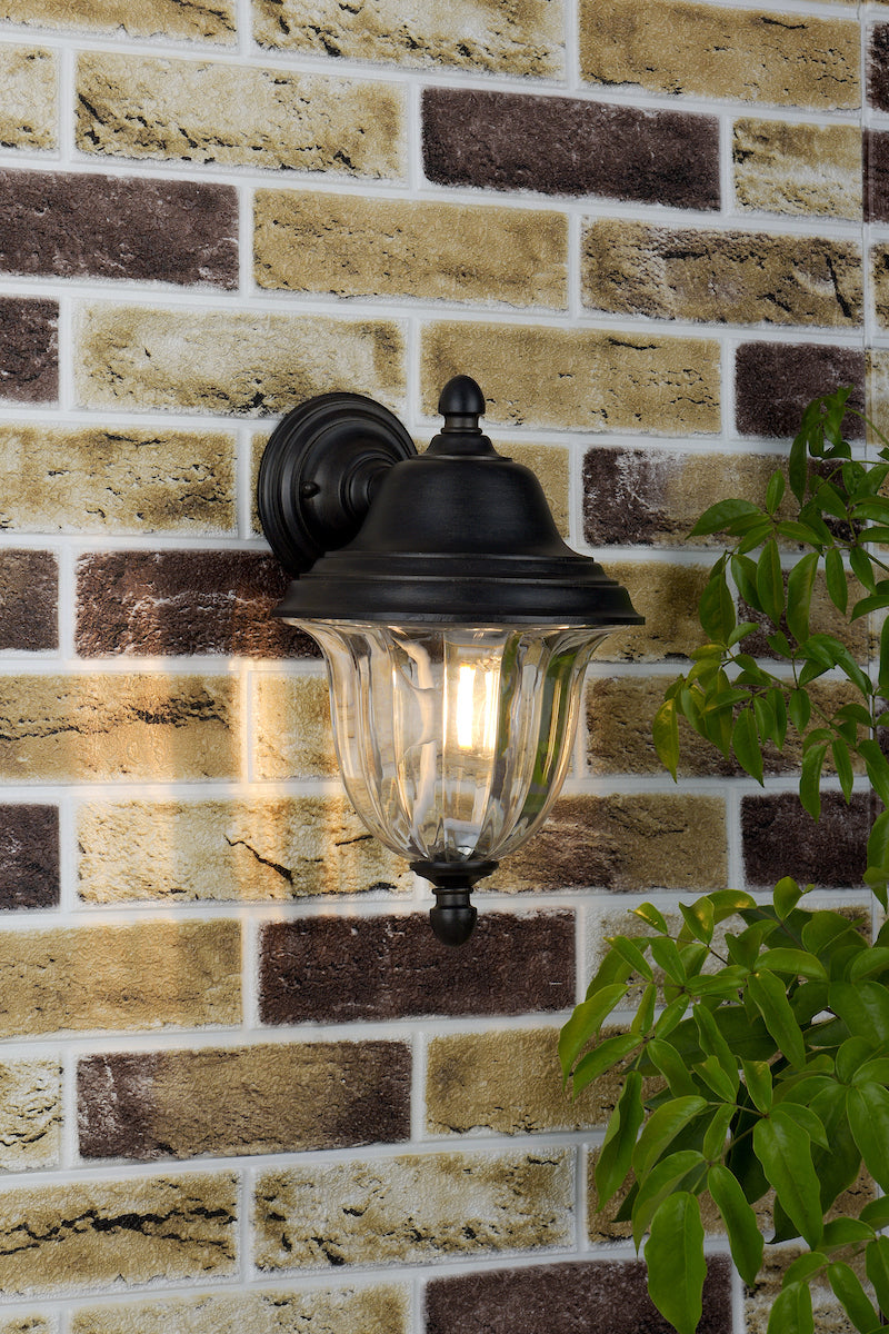 Aldgate Outdoor Wall Light Black/Gold Glass IP44