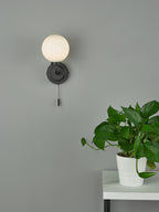 Alrik Bathroom Wall Light Matt Black Opal Glass IP44