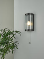 Anund Bathroom Wall Light Matt Black Ribbed Glass IP44