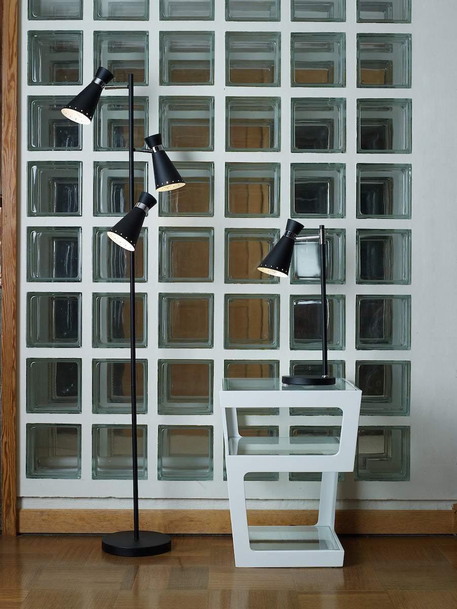 Ashworth 3 Light Floor Lamps Matt Black & Polished Chrome