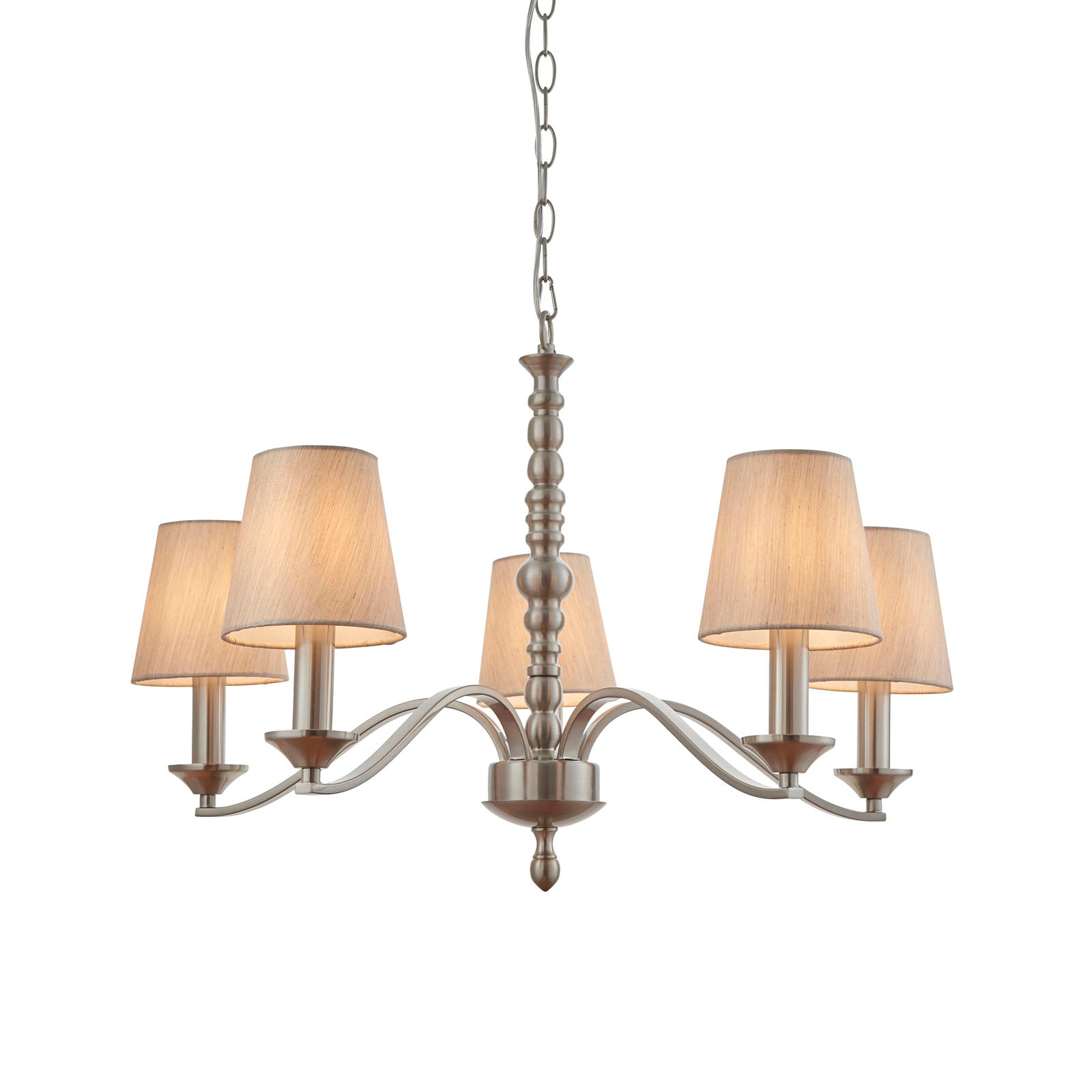 Astaire 5-Light Chandelier: Satin Nickel & Natural Cotton Shades
