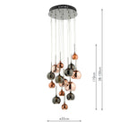 Aurelia 15lt Cluster Pendant Black Chrome & Copper/Bronze Glass