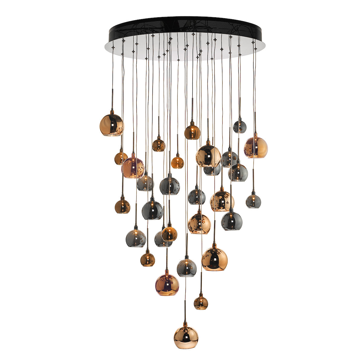 Aurelia 30lt Cluster Pendant Black Chrome & Copper/Bronze Glass 3M Drop