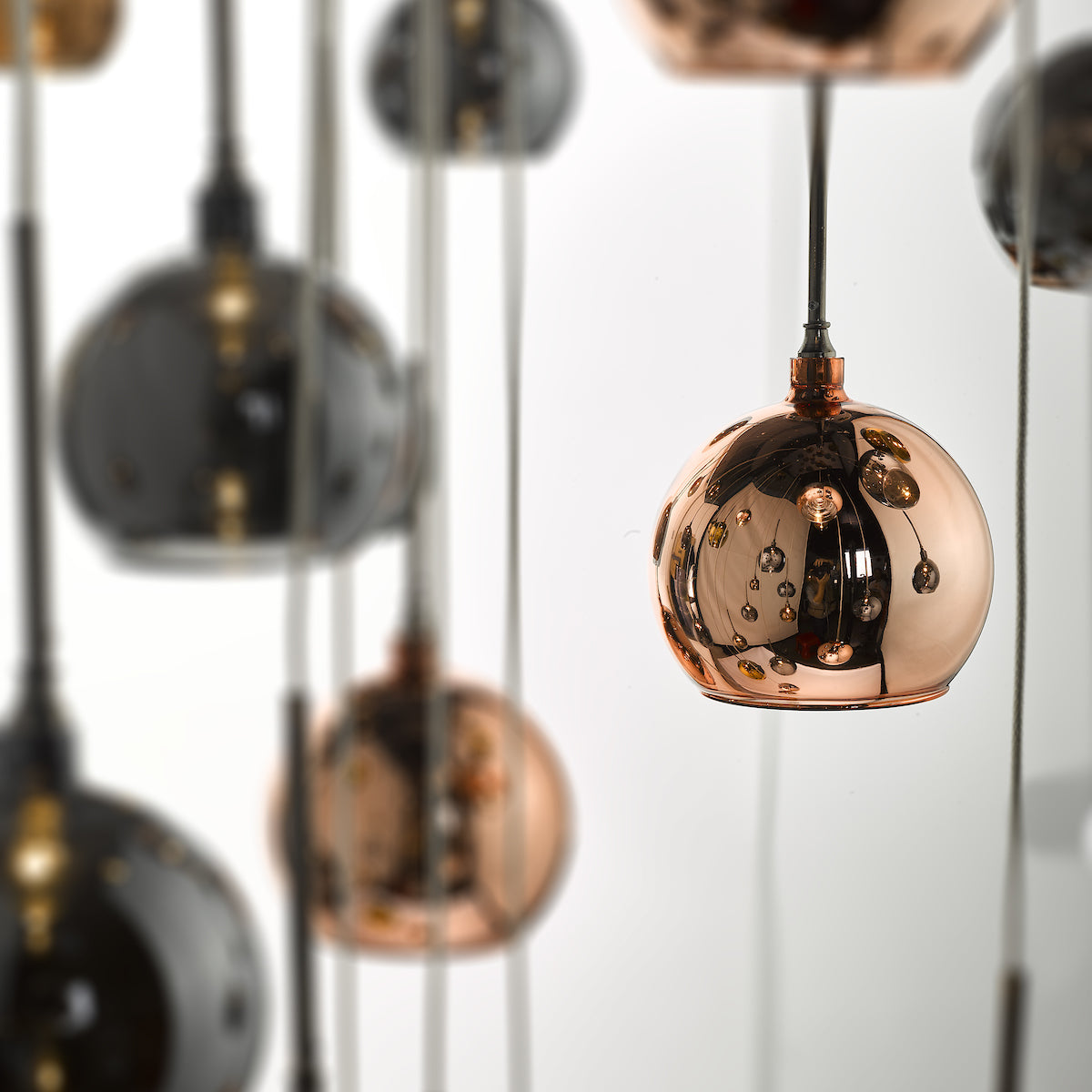 Aurelia 30lt Cluster Pendant Black Chrome & Copper/Bronze Glass 3M Drop