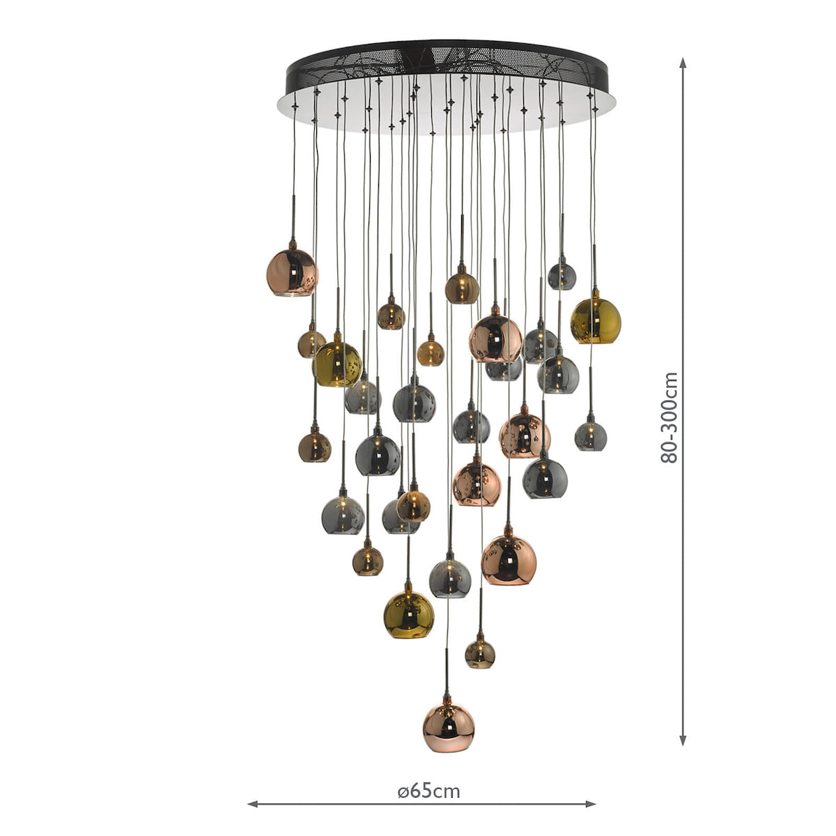 Aurelia 30lt Cluster Pendant Black Chrome & Copper/Bronze Glass 3M Drop