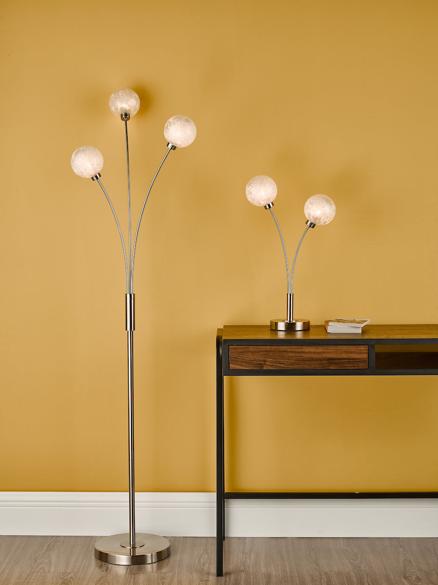 Avari 3 Light Floor Lamps Satin Nickel Frosted Glass