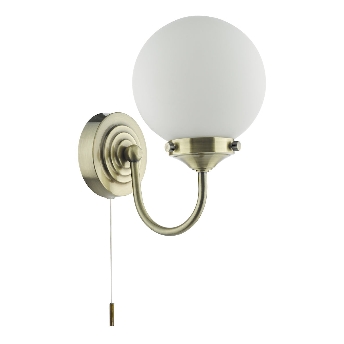 Barclay Bathroom Wall Light Antique Brass Opal Glass IP44