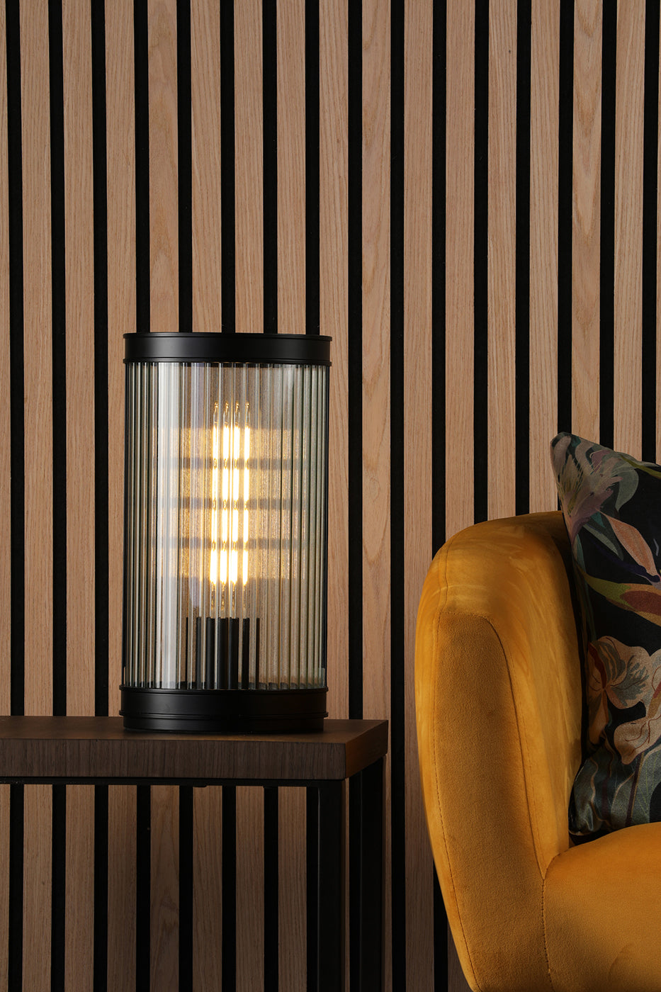 Bianka Table Lamp Matt Black and Ribbed Glass