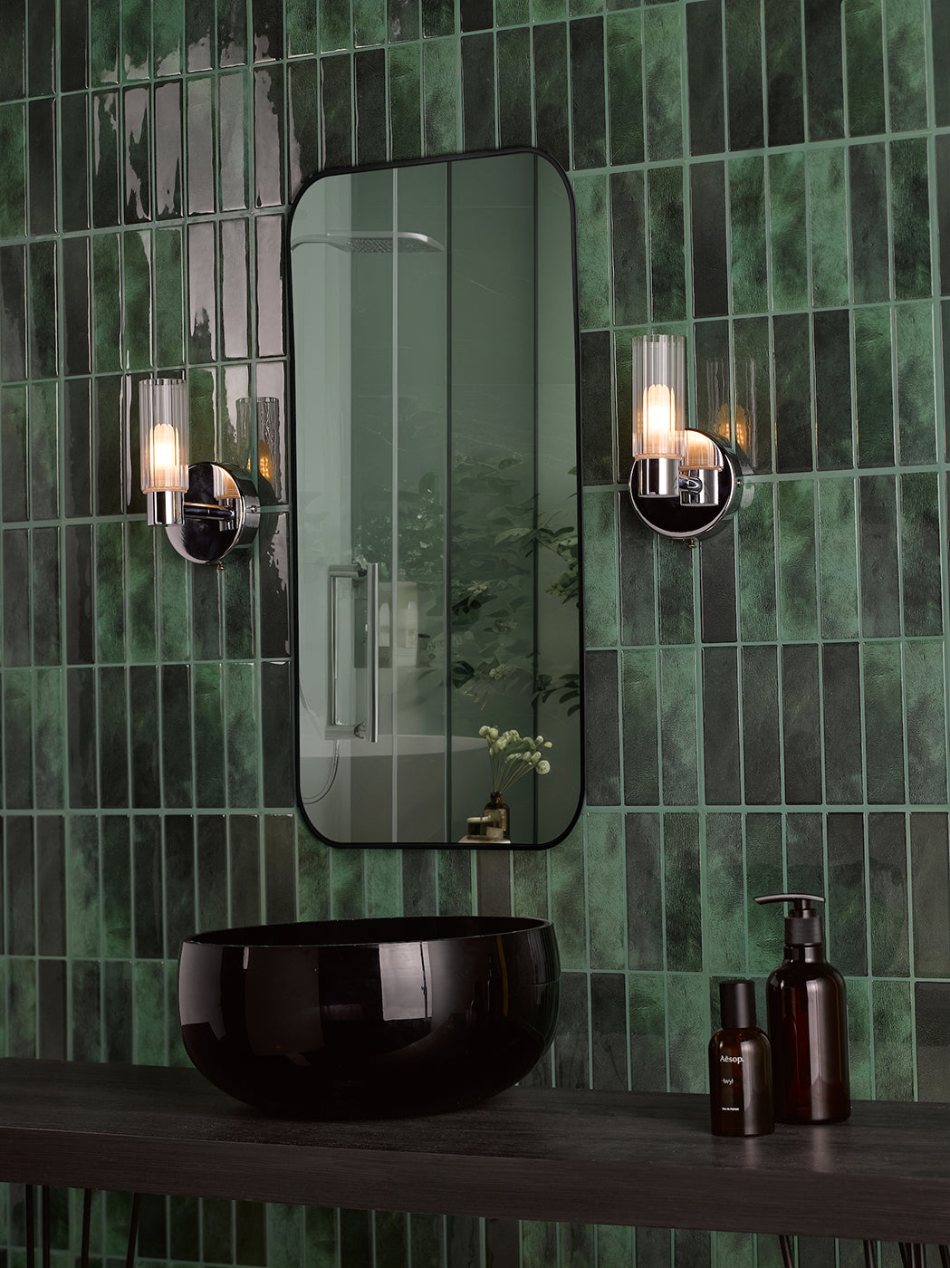 Bolton Bathroom Wall Light Polished Chrome and Ribbed Glass IP44