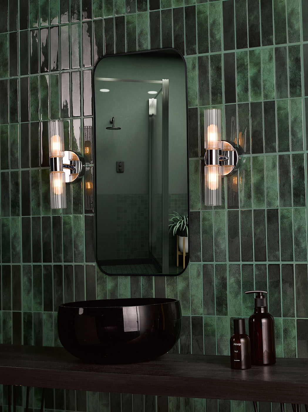 Bolton 2 Light Bathroom Wall Light Polished Chrome and Ribbed Glass IP44