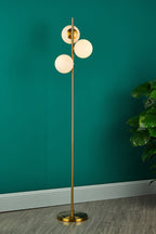 Bombazine 3 Light Floor Lamps Natural Brass Opal Glass