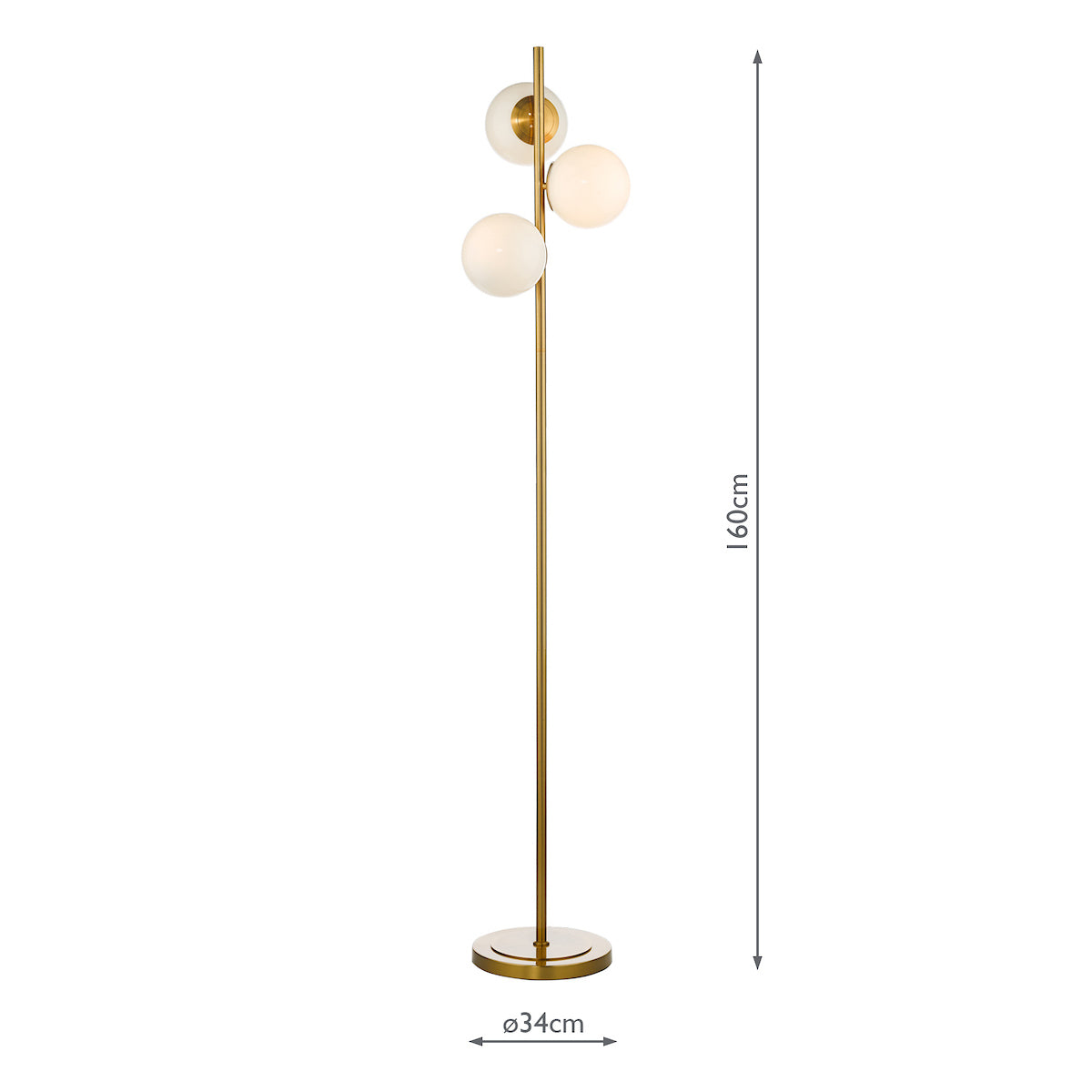Bombazine 3 Light Floor Lamps Natural Brass Opal Glass
