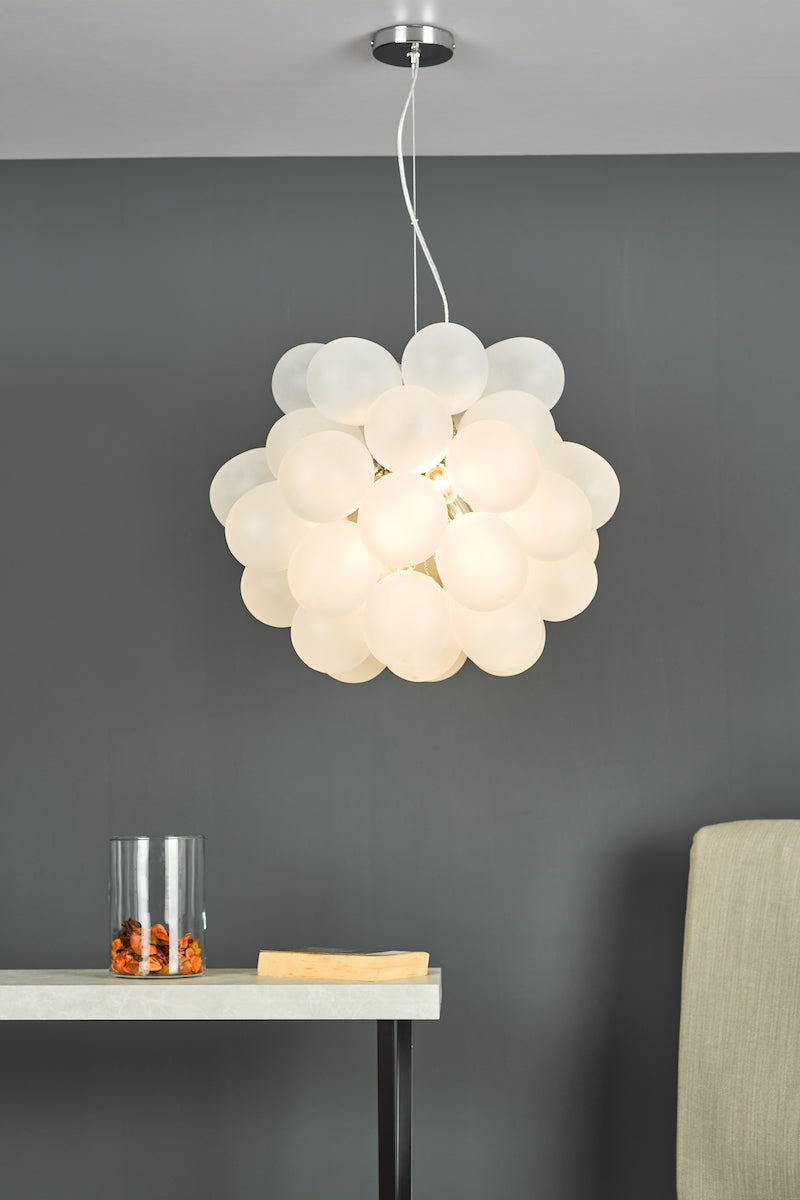 Bubbles 6 Light Pendant Polished Chrome Frosted Glass