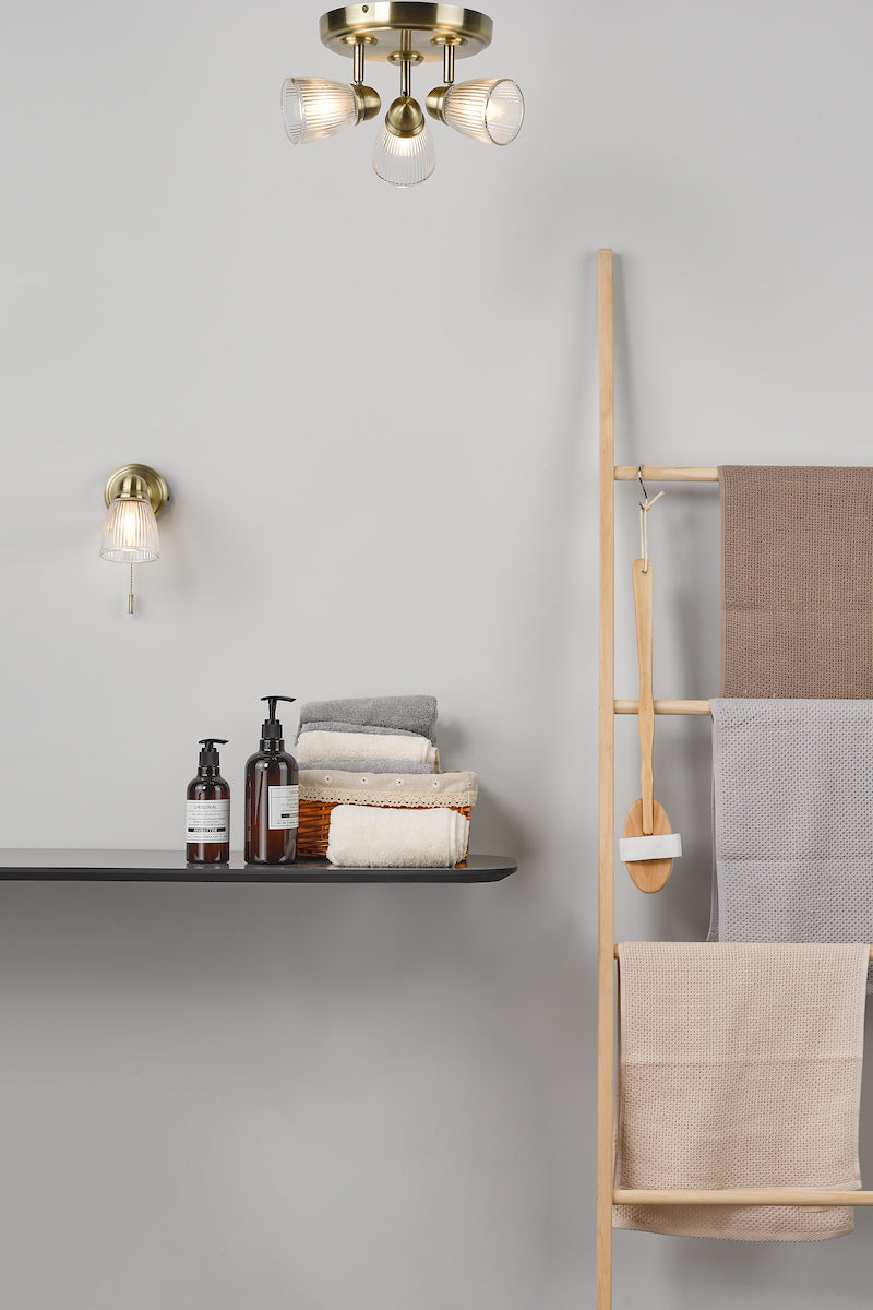 Cedric Bathroom Single Wall Spotlight Antique Brass Glass IP44