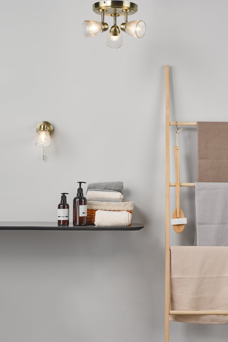 Cedric Bathroom 3 Light Spotlight Antique Brass Glass IP44