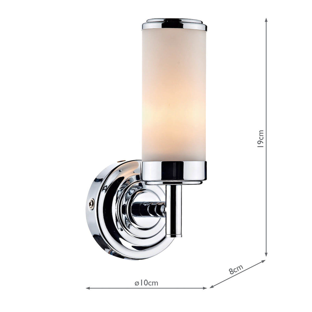 Century Bathroom Wall Light Polished Chrome Opal Glass IP44