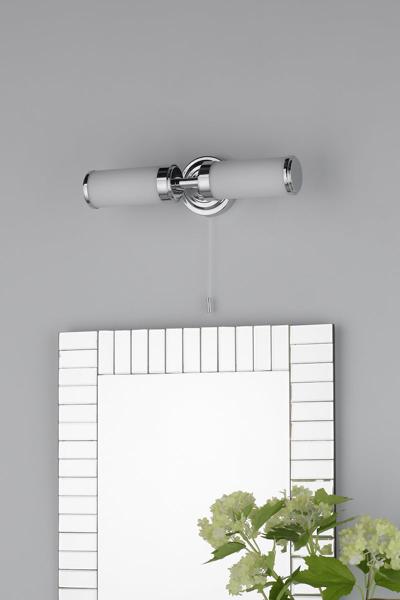 Century Bathroom 2 Light Wall Light Polished Chrome Opal Glass IP44