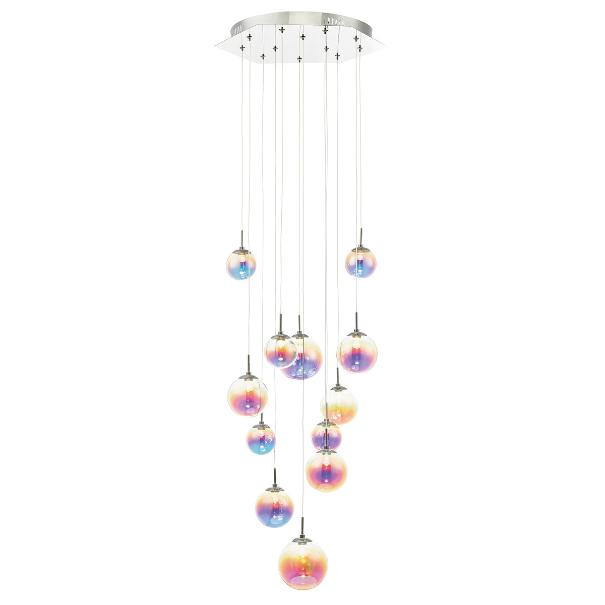 Cesario 12 Light Cluster Pendant Polished Chrome Iridised Glass LED