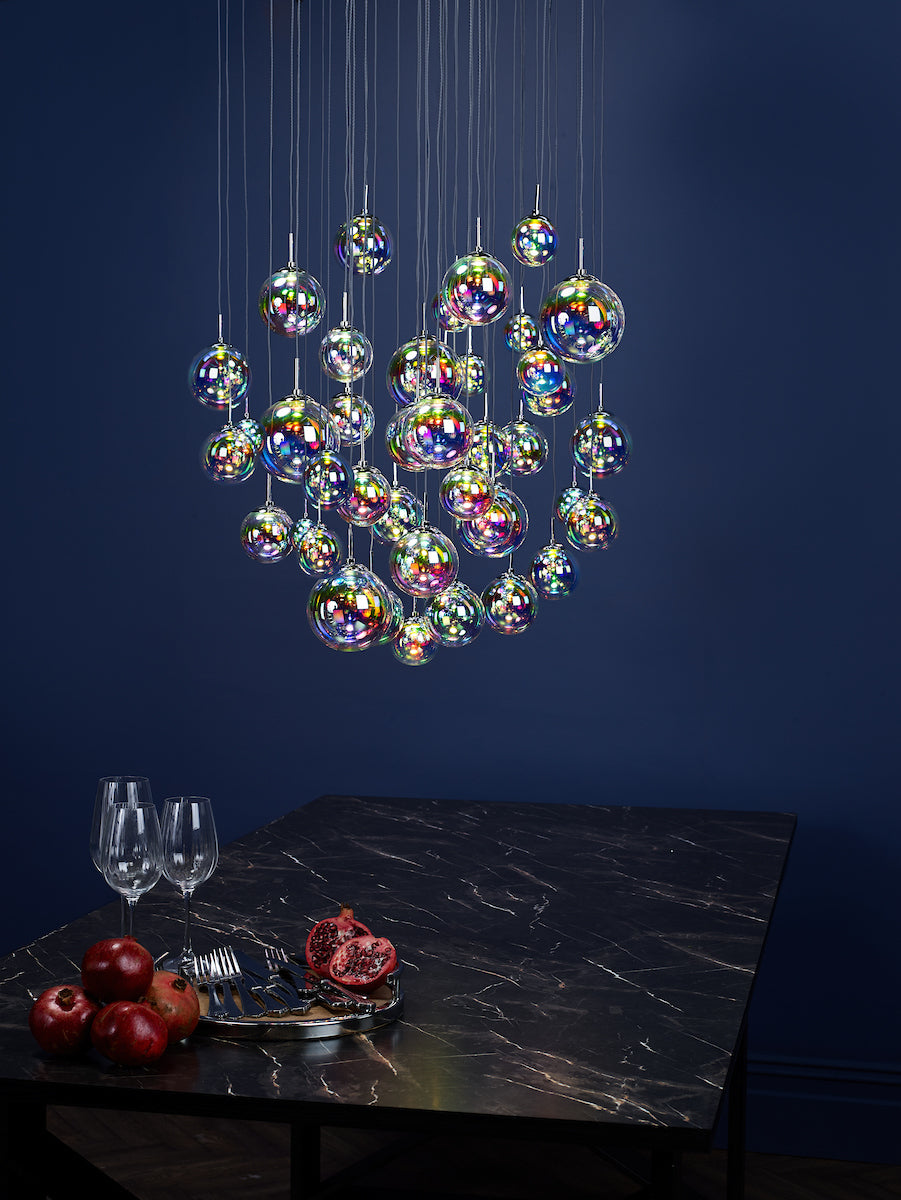 Cesario 12 Light Cluster Pendant Polished Chrome Iridised Glass LED