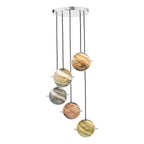 Cygnus 5 Light Cluster Pendant Polished Chrome and Planet Style Glass