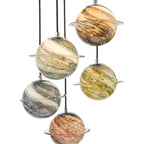 Cygnus 5 Light Cluster Pendant Polished Chrome and Planet Style Glass