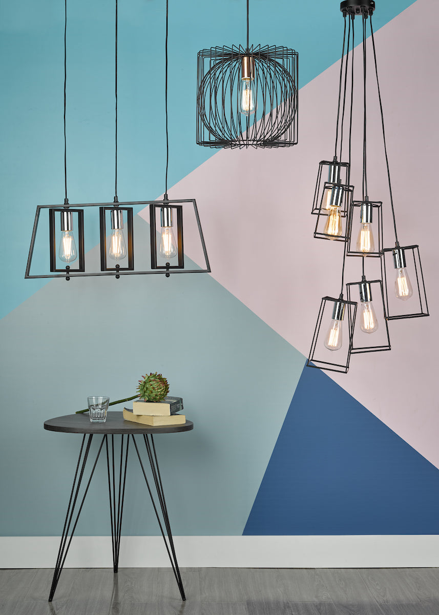 Dax 3 Light Bar Pendant Black & Polished Chrome