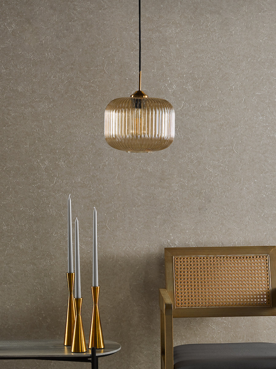 Demarius Pendant Natural Brass and Amber Glass