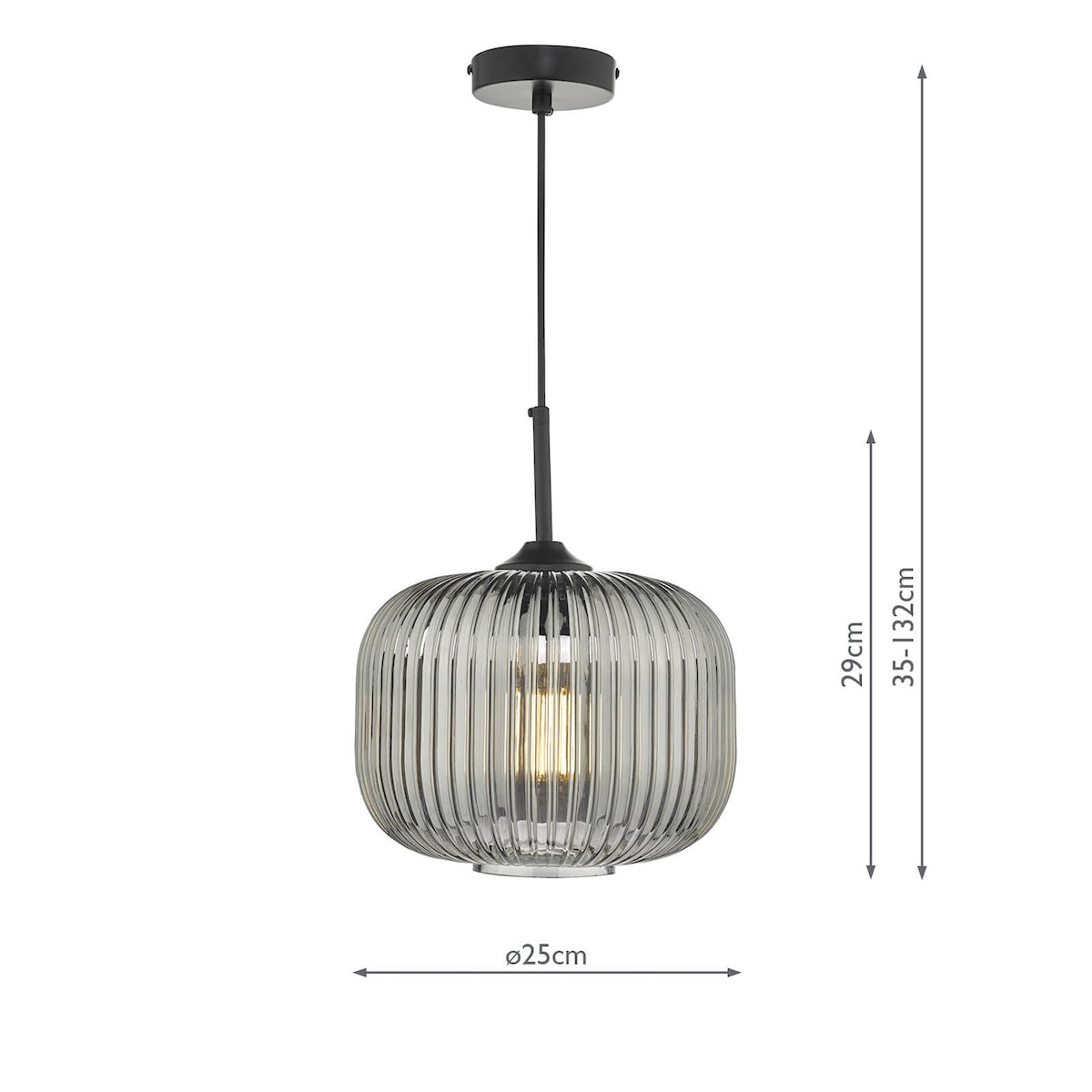 Demarius 1 Light Pendant Black and Smoked Glass