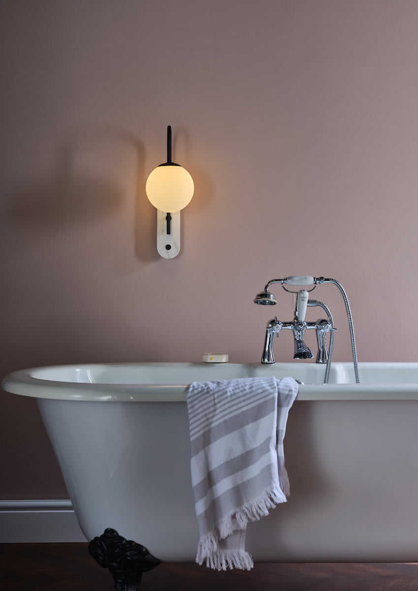 Deuce Bathroom Wall Light Marble Opal Glass IP44