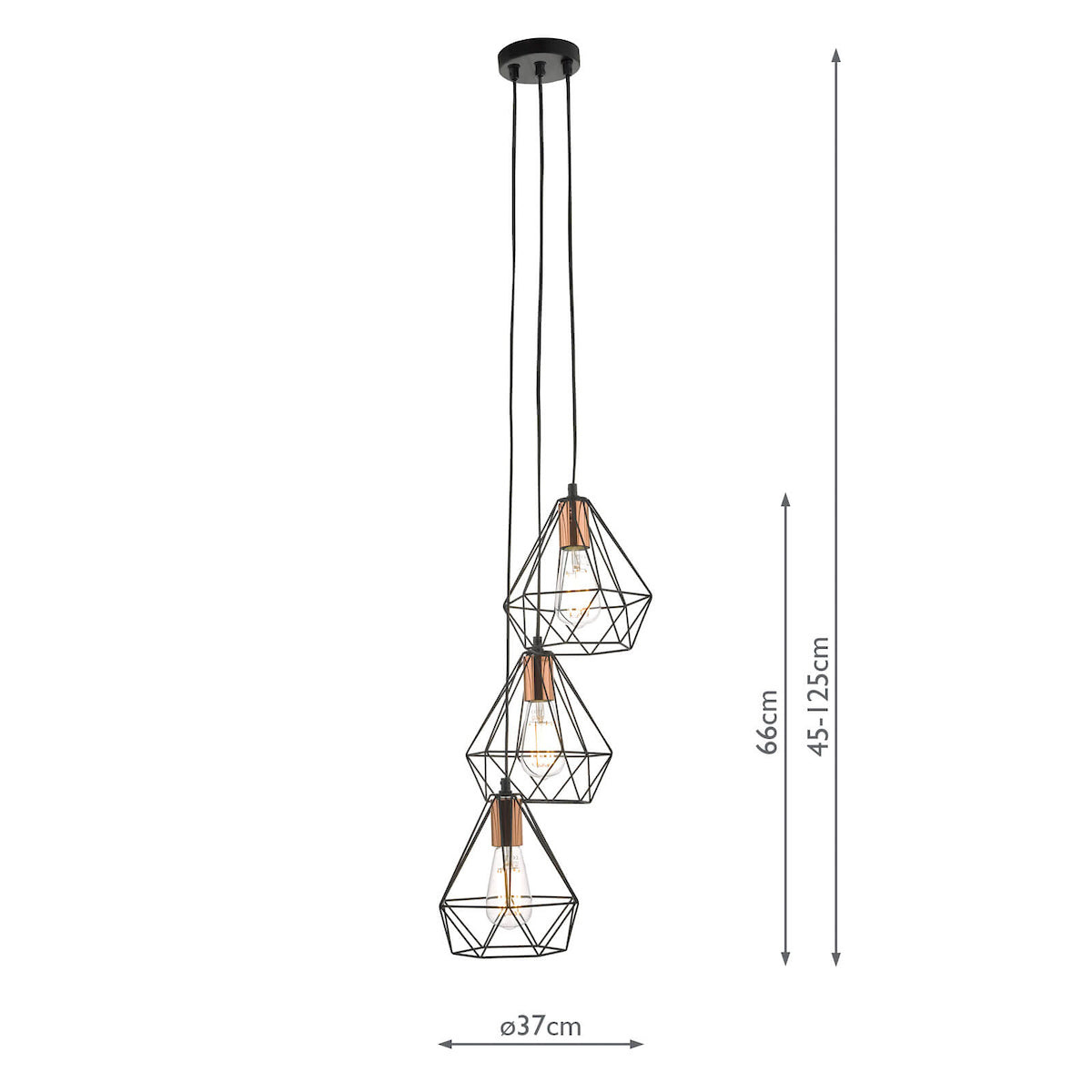 Deyon 3 Light Cluster Pendant Black & Copper