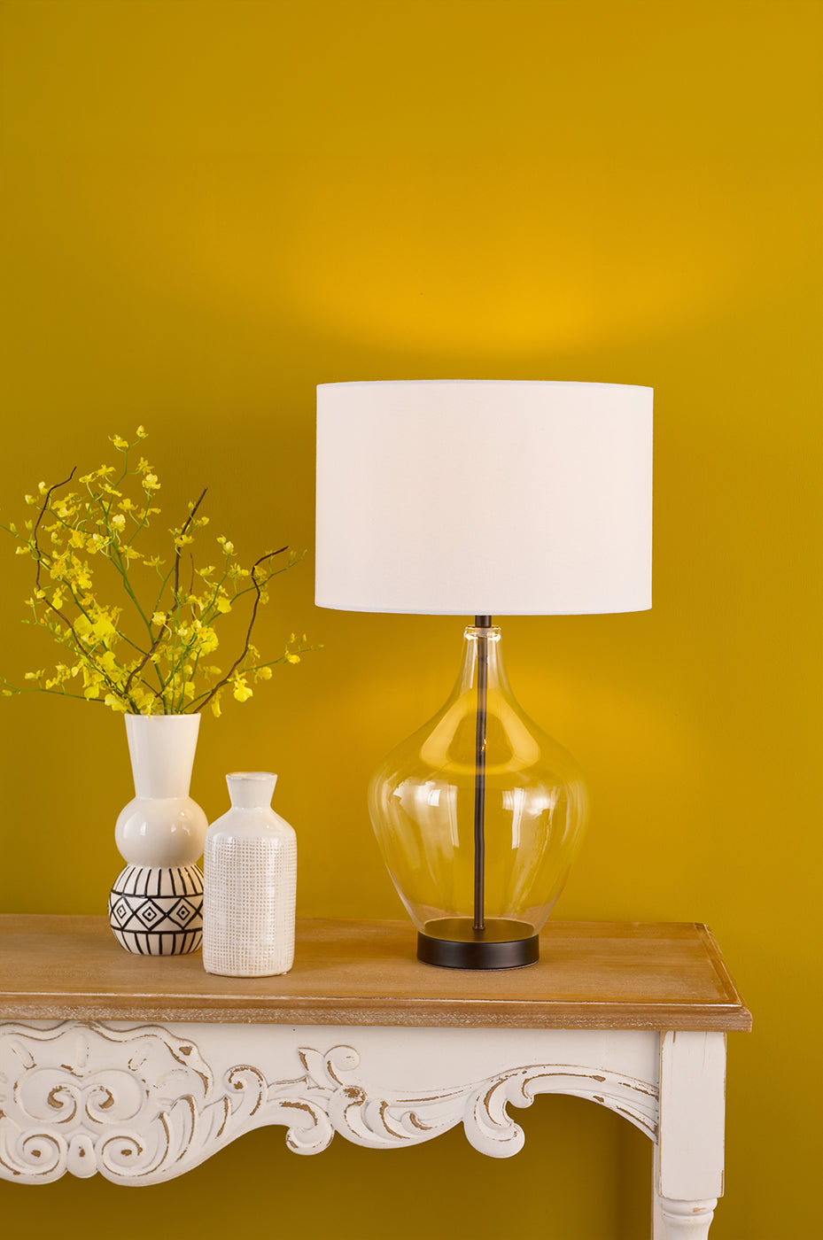 Drago Table Lamp Glass and Matt Black With Shade