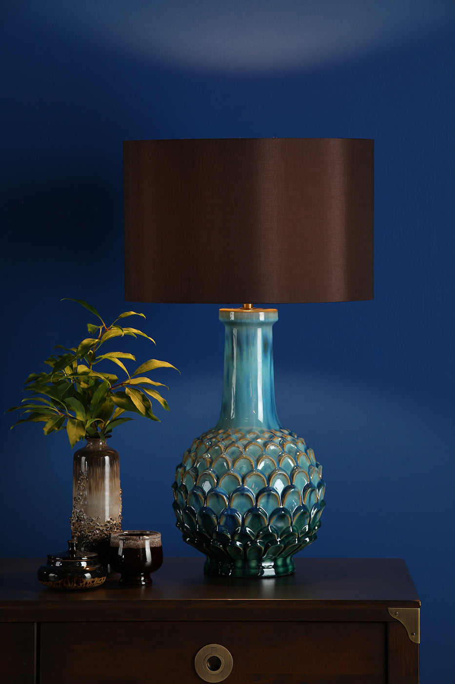 Edlyn Table Lamp Blue Reactive Glaze With Shade
