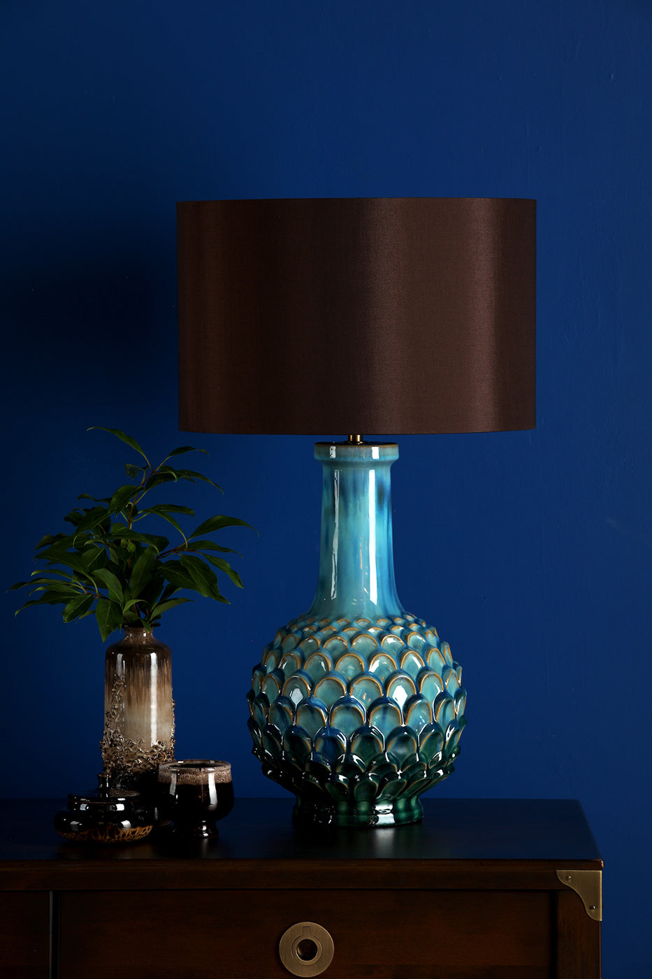 Edlyn Table Lamp Blue Reactive Glaze With Shade