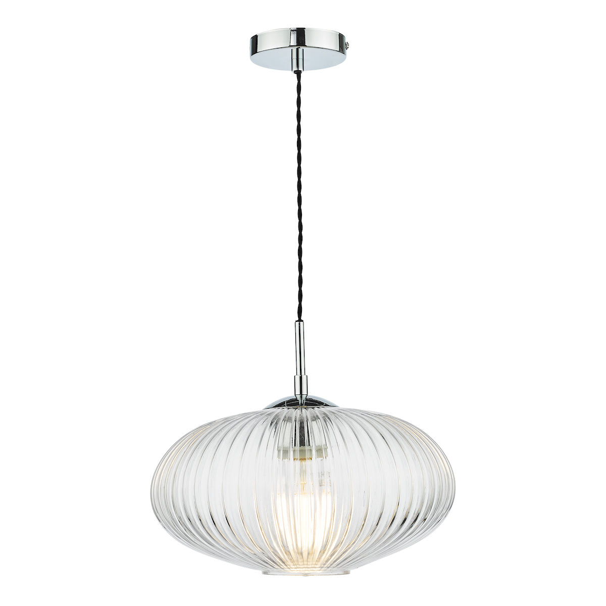Edmond 1 Light Single Pendant Polished Chrome Ribbed Glass