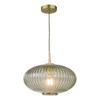 Edmond 1 Light Pendant Smoked Glass Antique Brass Detail