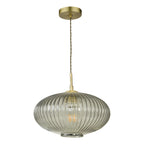 Edmond 1 Light Pendant Smoked Glass Antique Brass Detail