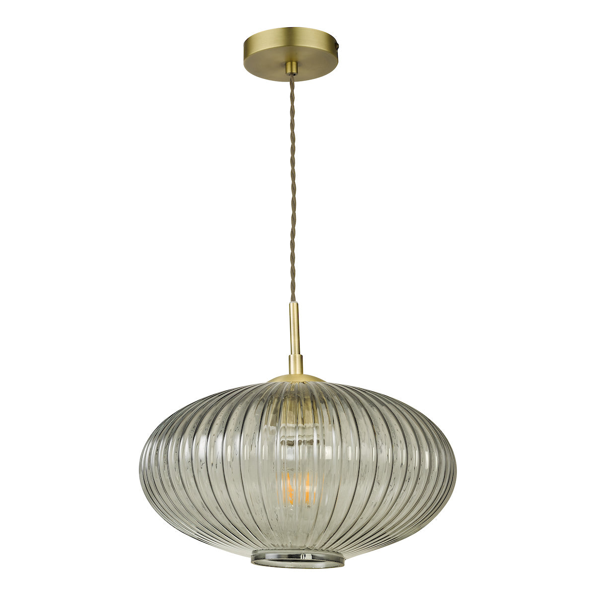 Edmond 1 Light Pendant Smoked Glass Antique Brass Detail