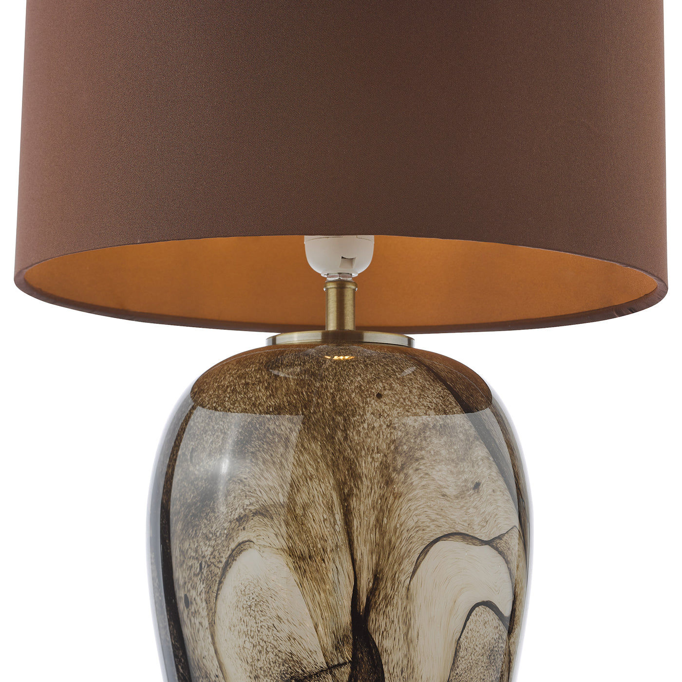 Egas Table Lamp Brown Marble Effect Glass and Antique Brass With Shade