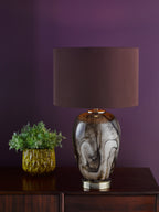 Egas Table Lamp Brown Marble Effect Glass and Antique Brass With Shade
