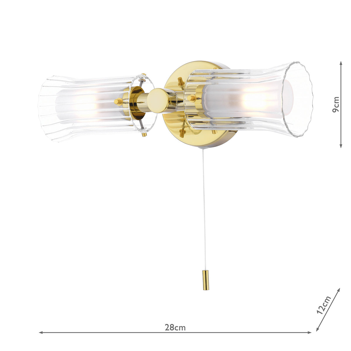 Elba Bathroom 2 Light Wall Light Polished Gold Glass IP44