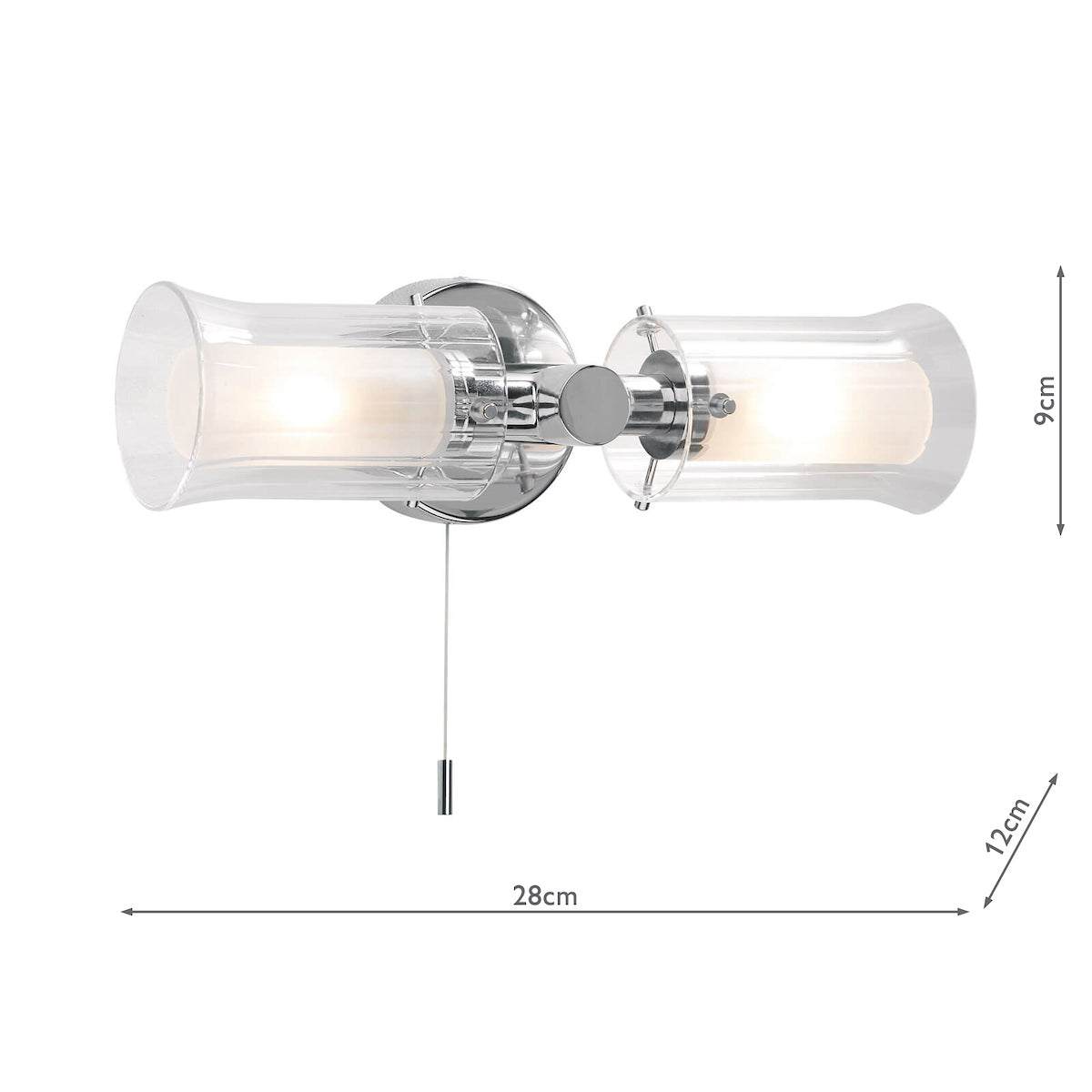 Elba Bathroom 2 Light Wall Light Polished Chrome Glass IP44