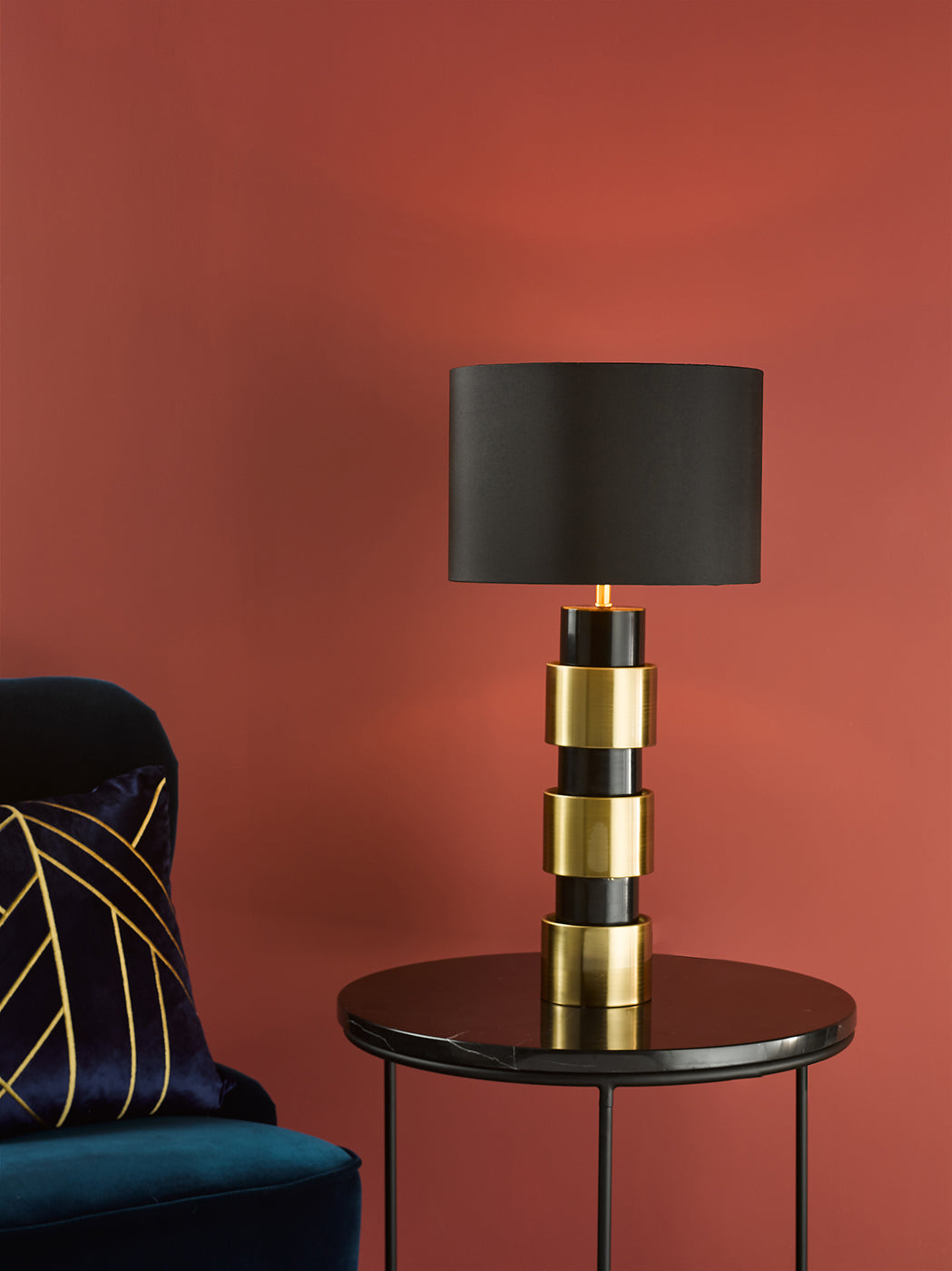 Elwyn Table Lamp Satin Gold and Satin Black With Shade
