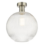 Emerson Semi Flush Antique Chrome Round Ribbed Glass