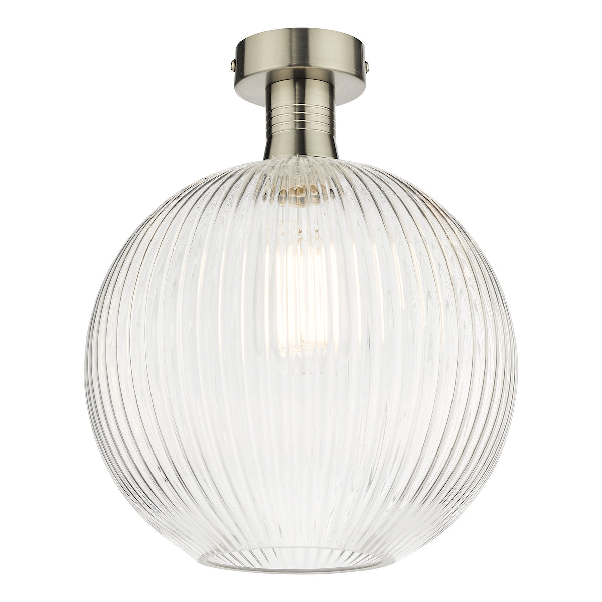 Emerson Semi Flush Antique Chrome Round Ribbed Glass