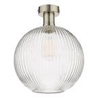 Emerson Semi Flush Antique Chrome Round Ribbed Glass